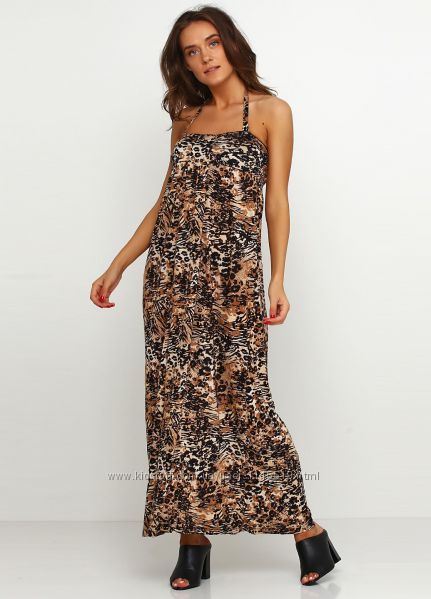 Трикотажный леопардовый сарафан платье в пол бандо 