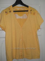 Желтая трикотажная блуза с вышивкой 52-54 размер