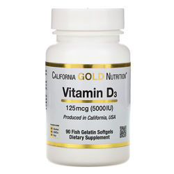 California Gold Nutrition, Вітамин D3, 125 мкг 5000 МЕ, 90 шт