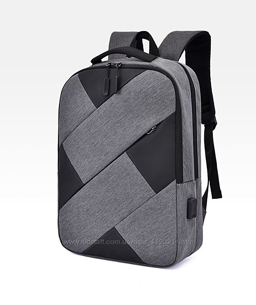 Рюкзак противоударный для ноутбука 15,6 с usb, черный с серым