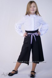 Модные брюки - кюлоты Альберо черные и темно синие для девочек
