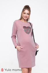  Теплое платье для беременных и кормящих с аппликацией из трикотажа с начес