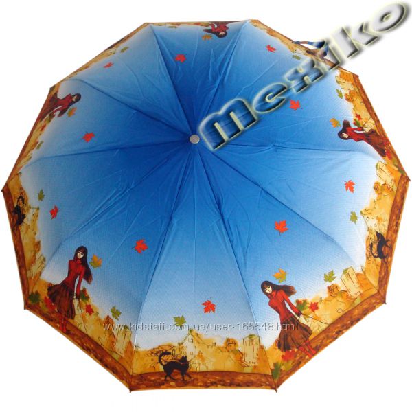 Модный зонт ZEST, полуавт, 10 сп, Девушка с котом