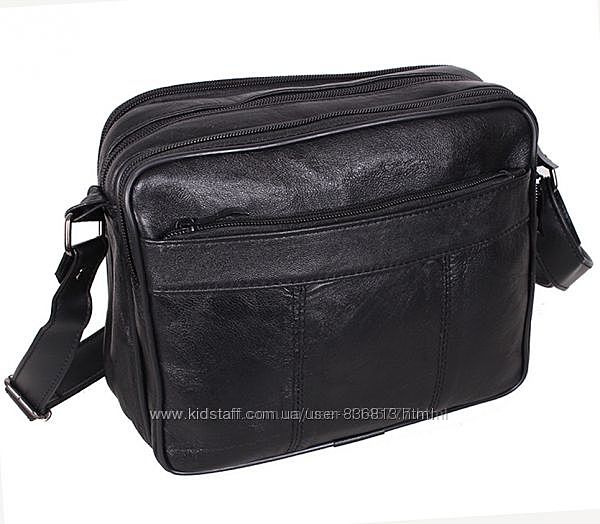 Кожаная мужская сумка SW2026 черная барсетка через плечо кожа 23х19х10см