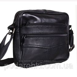 Кожаная мужская сумка SW275 черная барсетка через плечо кожа 20х17х6см