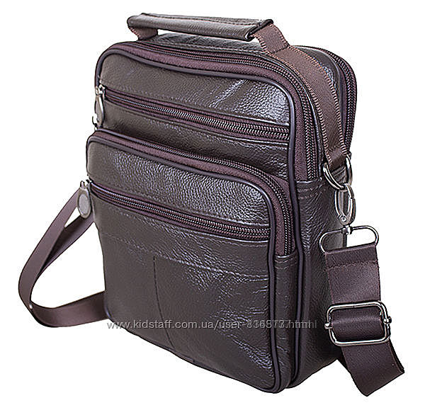 Кожаная мужская сумка вместительная барсетка через плечо 202 коричневая