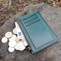 Оригинальный кожаный кошелек, отделения для карт снаружи. Ручная работа