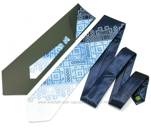 Краватка з вишивкою Синє Тріо