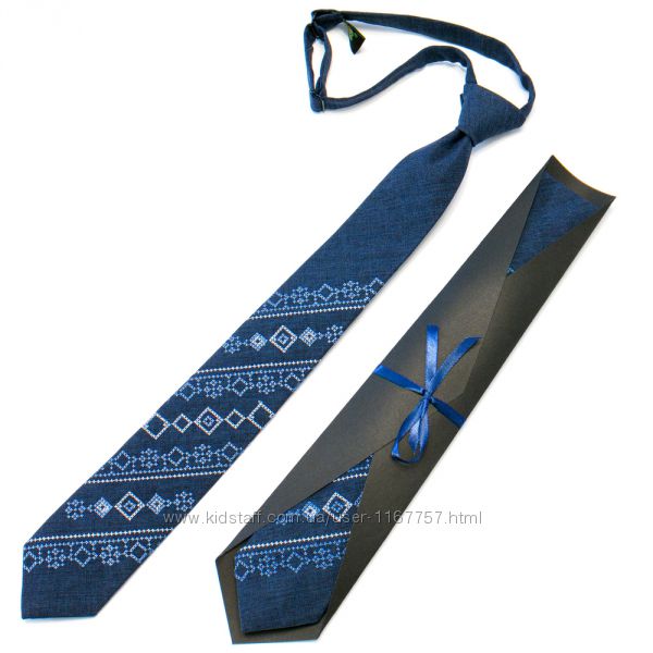 Підліткова краватка з вишивкою синя 