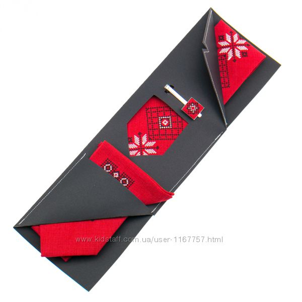 Вишита краватка з хустинкою та зажимом
