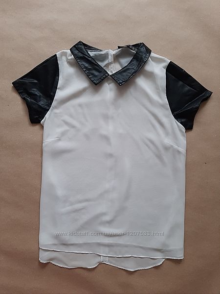 Біла сорочка з шкіряними рукавами та комірцем Atmosphere, р. 6-8 XS-S