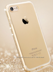 Силиконовый золотой чехол с камнями Сваровски для Iphone 7 8
