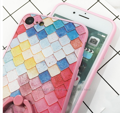 Чехол разноцветная чешуя  розовый ободок силикон IPhone 6 6S 7 8