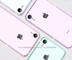 Силиконовый чехол с камнями Сваровски для Iphone XR три цвета 