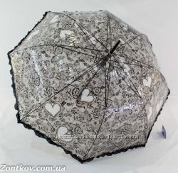 Прозрачный зонтик трость с ажурным узором от фирмы Feeling Rain.