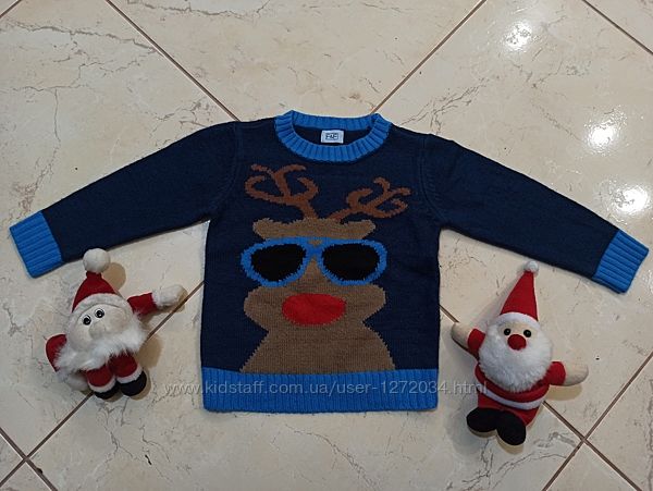 Новогодний праздничный свитер реглан кофта с оленями на 2 года