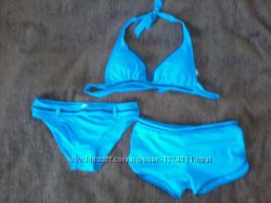 Стильный купальник тройка насыщенного голубого цвета