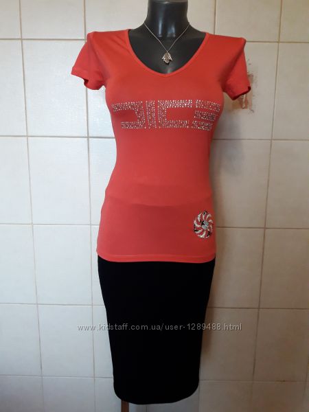  Эффектная женственная, облегающая  футболка, стрейч, Sancakli, Турция, one