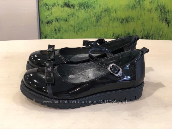 Кожаные черные туфли Armani с бантиком лак для девочки р.31,33,34