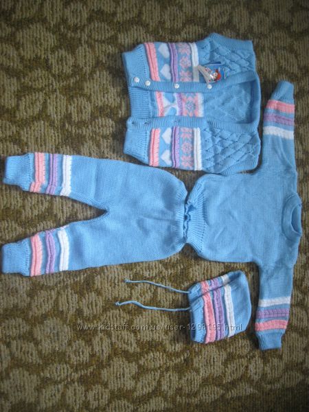 Костюм-четверка новый детский унисекс штаны, свитер, жилет, шапка