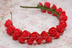 Красный обруч ободок венок с цветами