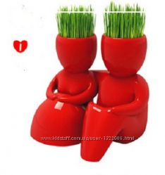 Травянчик керамический красный двойной - пара сидит