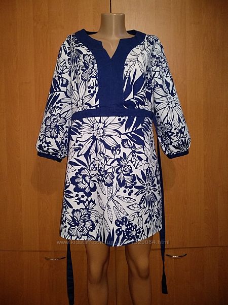 Красивое льняное платье туника, лен и хлопок, Пог 54 см