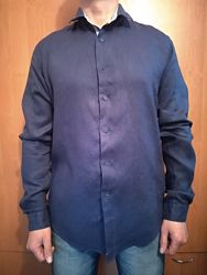 Крутая мужская льняная рубашка лён Пог-55 см