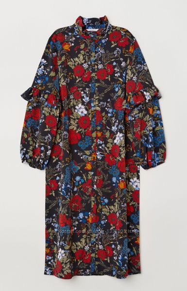 Шикарное платье H&M в цветы, с воланами. 