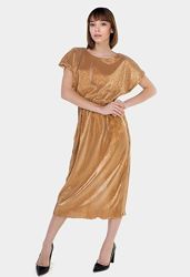 Шикарное плиссированное золотое платье миди Андре Тан 
