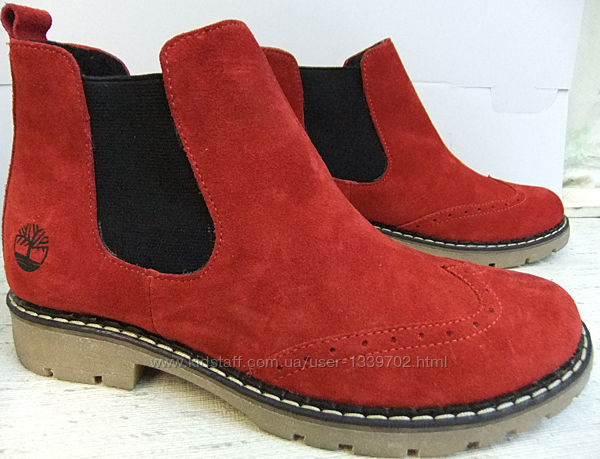 Женские красные ботинки в стиле Timberland натуральный замш весна осень