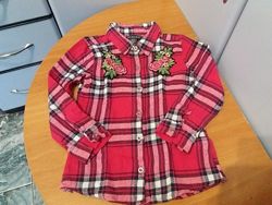 Фланелевая рубашка для девочки клетка с вышивкой Primark