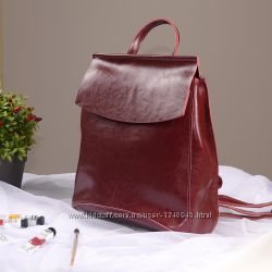 Кожаный рюкзак-сумка, минимализм-цвет бордо