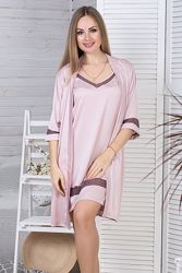 Стильный женский комплект с ночной рубашкой Км1091н Мокко