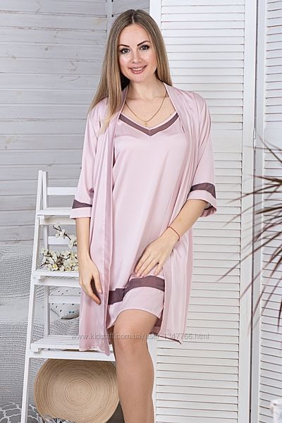 Стильный женский комплект с ночной рубашкой Км1091н Мокко