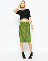 Красивая зеленая юбка карандаш с вышивкой hirsch ниже колена как шелковая 