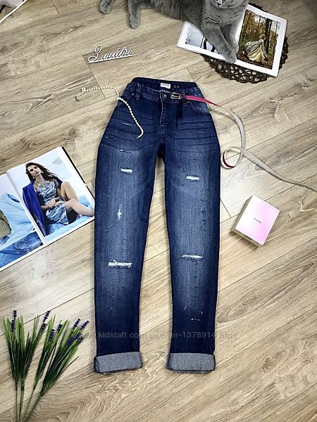 OVS новые крутые джинсы girlfriend с рваностями, L XL
