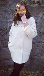  Дизайнерское двубортное шерстяное пальто полупальто кокон айвори PAIGE.