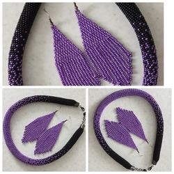 Комплект  фиолетовое сияние - жгут и сережки