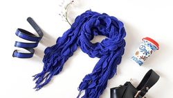 Теплый шарф Colors&Beauty синий васильковый шарф с рюшами аквамарин вязаный