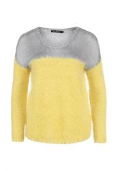 Желтый свитер травка Kira Plastinina кофта колор блок с серебристой вязкой