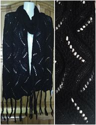 Длинный черный шарф вязаный с кисточками шарф ажурный 220см
