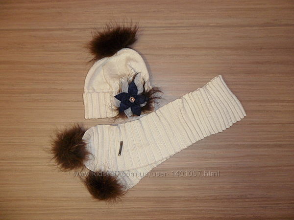 Комплект шапка шарф с натуральным мехом