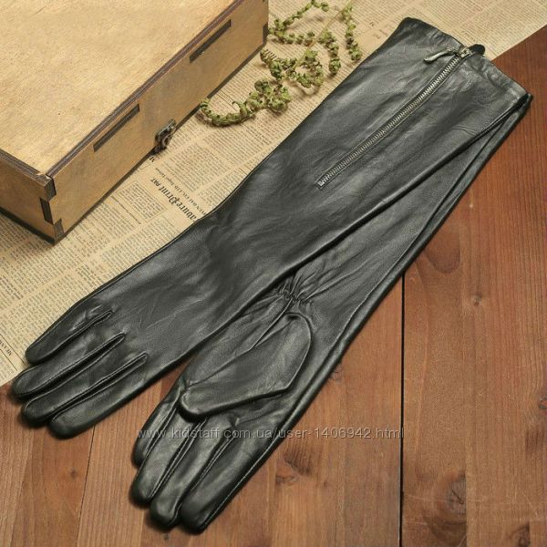 Длинные женские перчатки из натуральной кожи