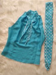 Летняя голубая блуза блузочка-безрукавка на завязках на шее
