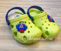 Сабо в стиле crocs Jose Amorales детские жёлтые с синим