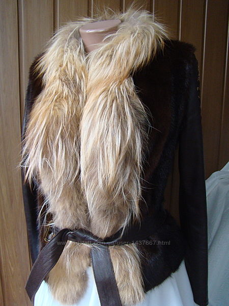 Норковая куртка с кожаными рукавами  GIANNI PELLE