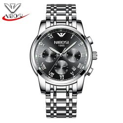Мужские серебристые часы Nibosi 2301 Silver с металлическим ремешком