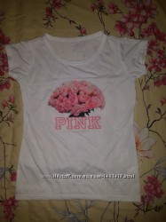 Красивая яркая белая футболка с принтом пионы Victorias Secret PINK M