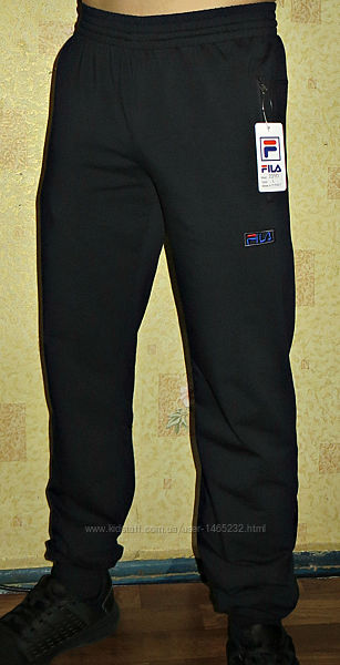 Летние спортивные штаны Fila черные , синие на манжете.